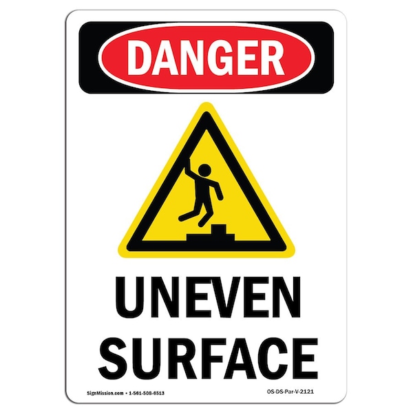 Safety Sign, OSHA Danger, 5" Height, Uneven Surface, Portrait, 10PK
